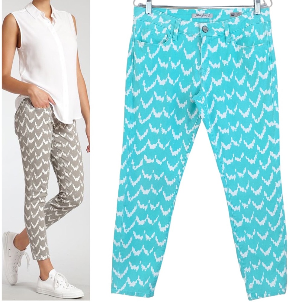 Mavi Jeans Alexa Ankle Teal & White‎ Ikat Skinny Jeans Size 30